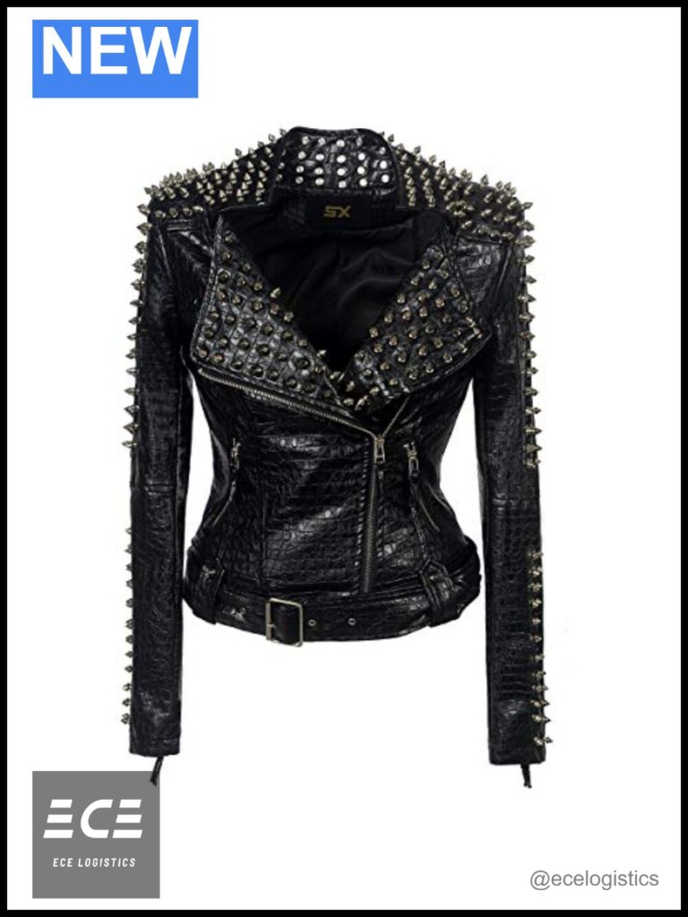 Faux Leather Studded Rivet Moto Jacket Asymmetrical Zip Streetwear Coat